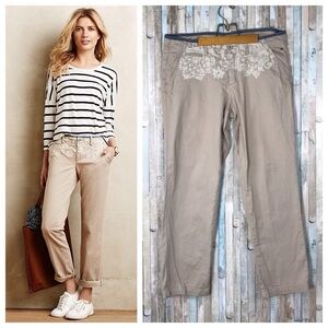 ANTHROPOLOGIE Pilcro- Embroidered Straight Leg Khaki‎ Pants